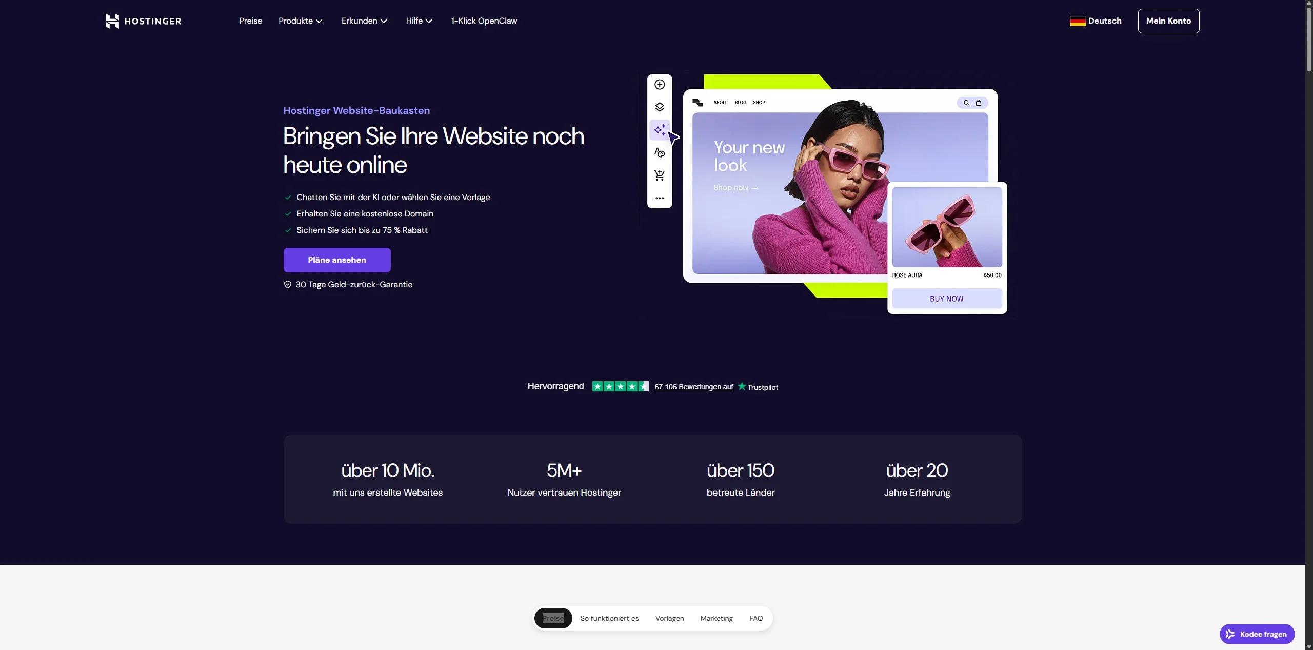 Hostinger AI Screenshot, KI-Webseiten-Builder