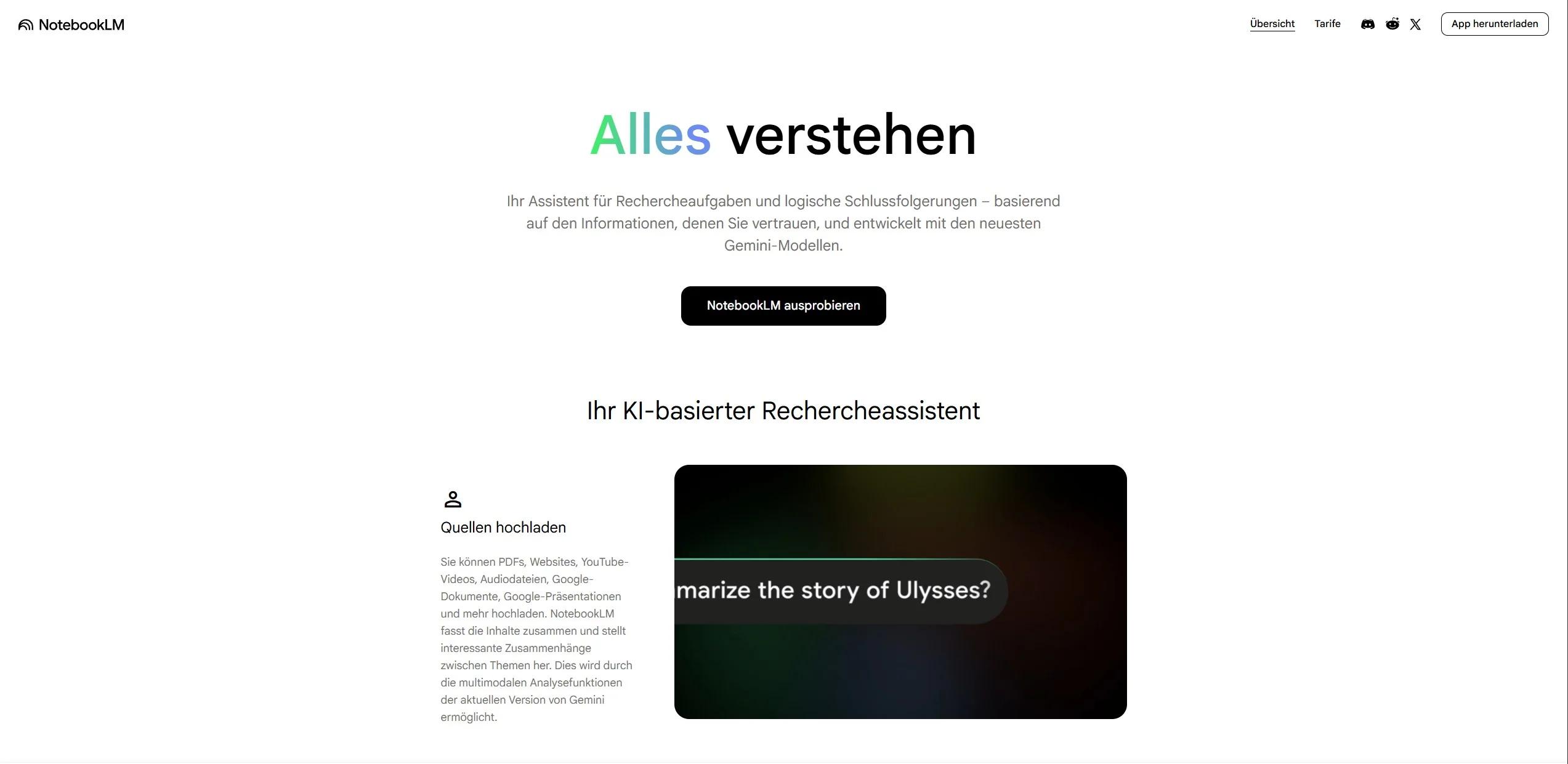 NotebookLM Screenshot, KI-Quellen-Recherche von Google